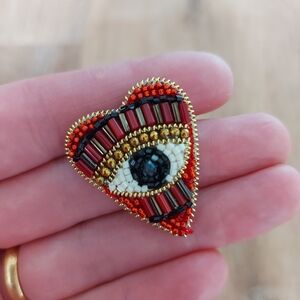 Handcrafted Heart Eye Beaded Brooch